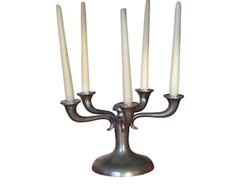 80s Designer Zinc Candelabra, Candlestick 5 Arm / German Design Candlestick Holders / Mid-Century Modern Candle Holder, Tabletop Decor 1980s