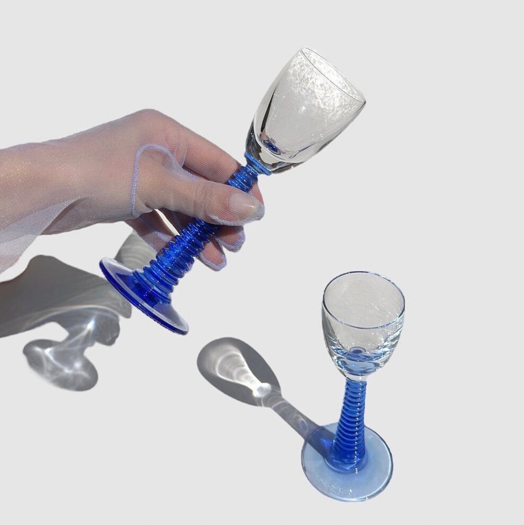 Blue Beehive Stem Glasses Set of 6 / Vintage Cobalt Blue Glass Etsy