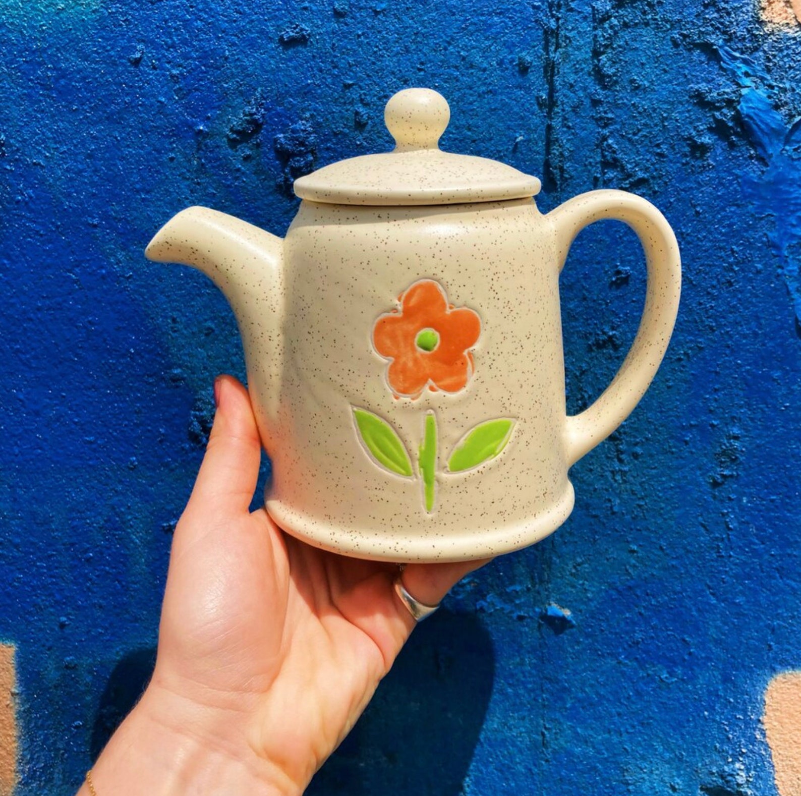 Daisy Stoneware Tea Set 90s / Vintage Set of Daisy Tea Coffee Pot Sugar ...