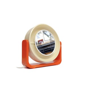 Space Age 1970s Allibert W93 Tabletop, Makeup Mirror / Retro Pop Art, Bedroom Mirror, Memphis style mirror / Plastic Orange Desktop Mirror