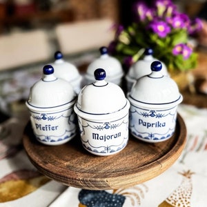 Vintage KAHLA Porcelain Spice Jar SET 6, Germany 1970s / Country House Style Spices Jar / Porcelain Pots with Lids / Retro Kitchen Canister