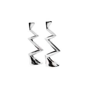 Brutalist Style Zig Zag Candlesticks / Vintage 1987 Modern Essex Rep. Castings Ltd. London, Modernist Designer Matthew Hilton Candle Holder