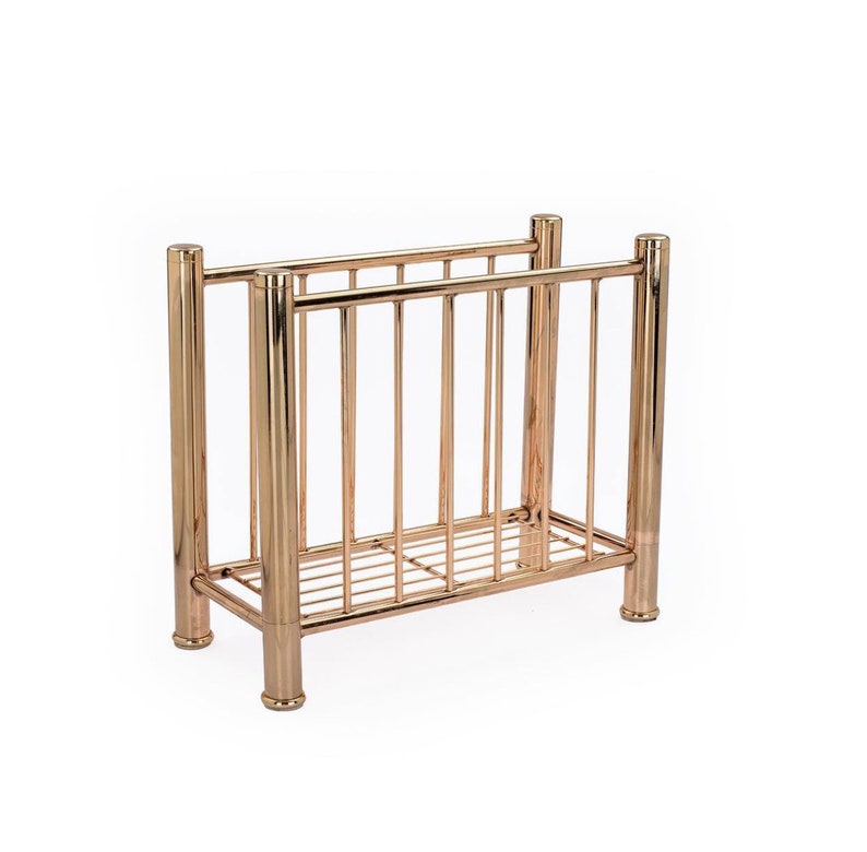Golden Metal Racks Vintage Brass Magazine Rack and Organizer / Art Deco Storage Shelf for ...