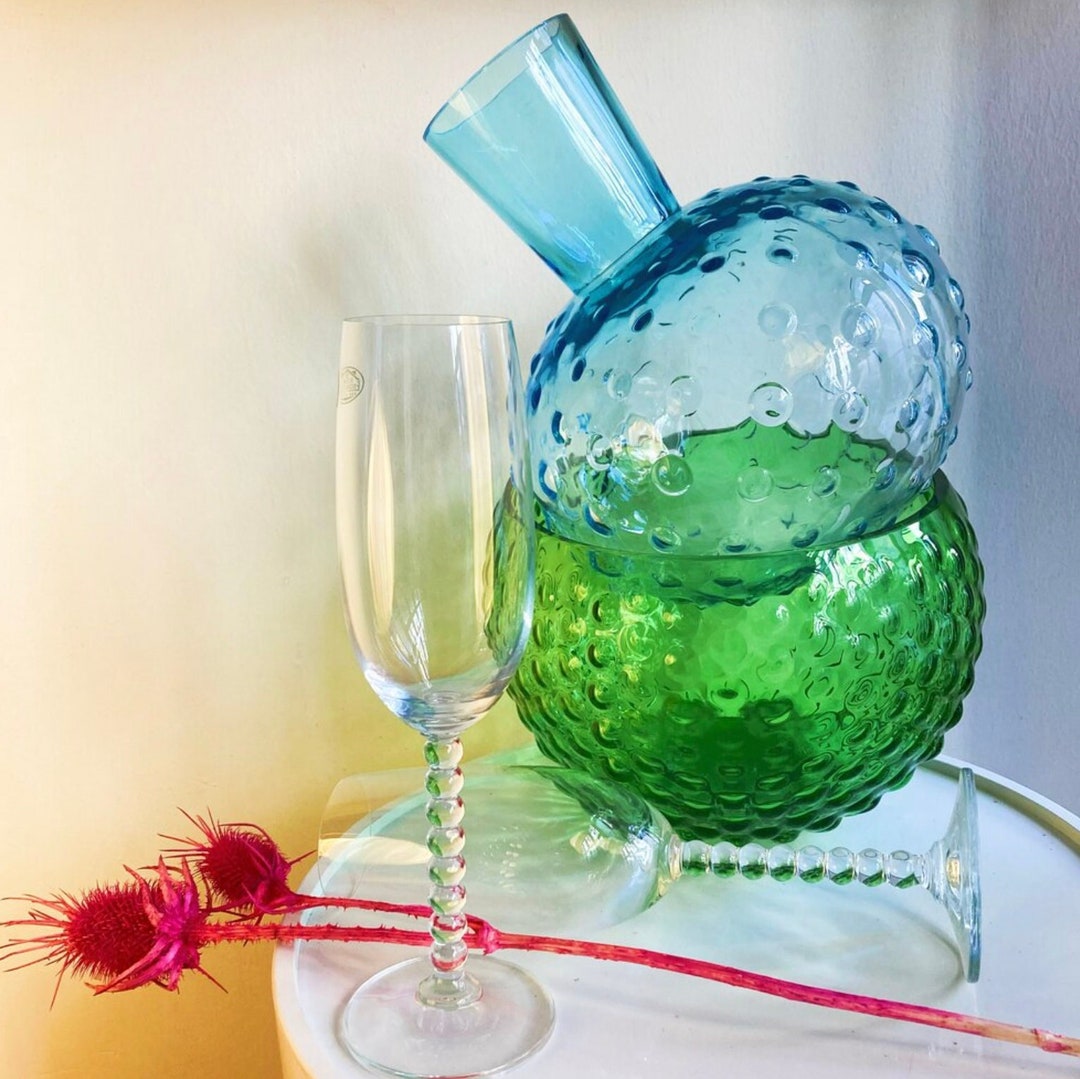 Set of 2 Murano Glass Bubble Vases / Green and Blue Bubble Etsy