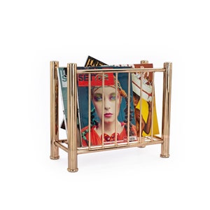 Vintage Brass Magazine Rack and Organizer / Art Deco Storage Shelf for Home Decor / Brass Newspaper and Letter Holder, File Rack for Floor