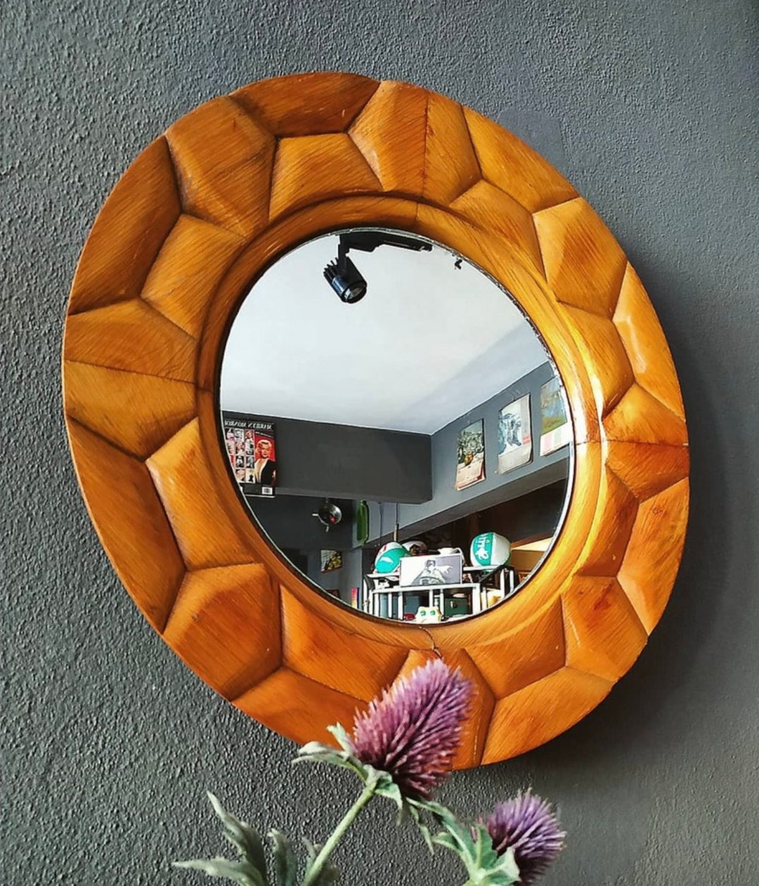 Antique VİNTAGE Wooden Mirror Frame/ Vintage Wall Round Mirror Beveled/ Bedroom Handcrafted