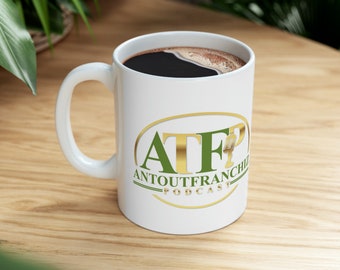 ATFP mug- green and gold, coffee mug, mug, personalized mugs, coffee mug, camping mug, beer mug,  office mug, pottery mug, ceramic mug