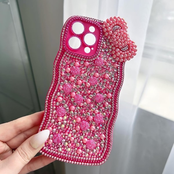 Pink Bling Bow Coquette Rhinestone phone case for IPhone 13 Pro Max