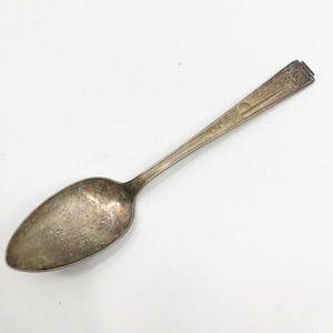 May include: A silver spoon with a design of the Empire State Building on the handle. The spoon is slightly tarnished.