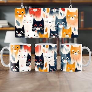 Cats Mug Wrap Cat Lovers Mug Wrap Sublimation Design PNG Pets Mug PNG Press Design, Cats 11oz & 15oz Coffee Cup Template