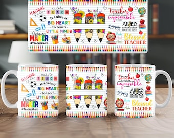 Teacher Mug, Wrap Around Mug Template 11oz, Sublimation, High-Quality, Instant Digital Download