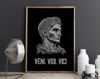 Póster con cita de Julio César de Veni Vidi Vici, impresión artística de pared de César
