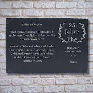 Schiefertafel mit Gravur Silberhochzeit; originelles Geschenk Hochzeitstag; personalisiertes Andenken Jahrestag; Glückwünsche zur Ehe