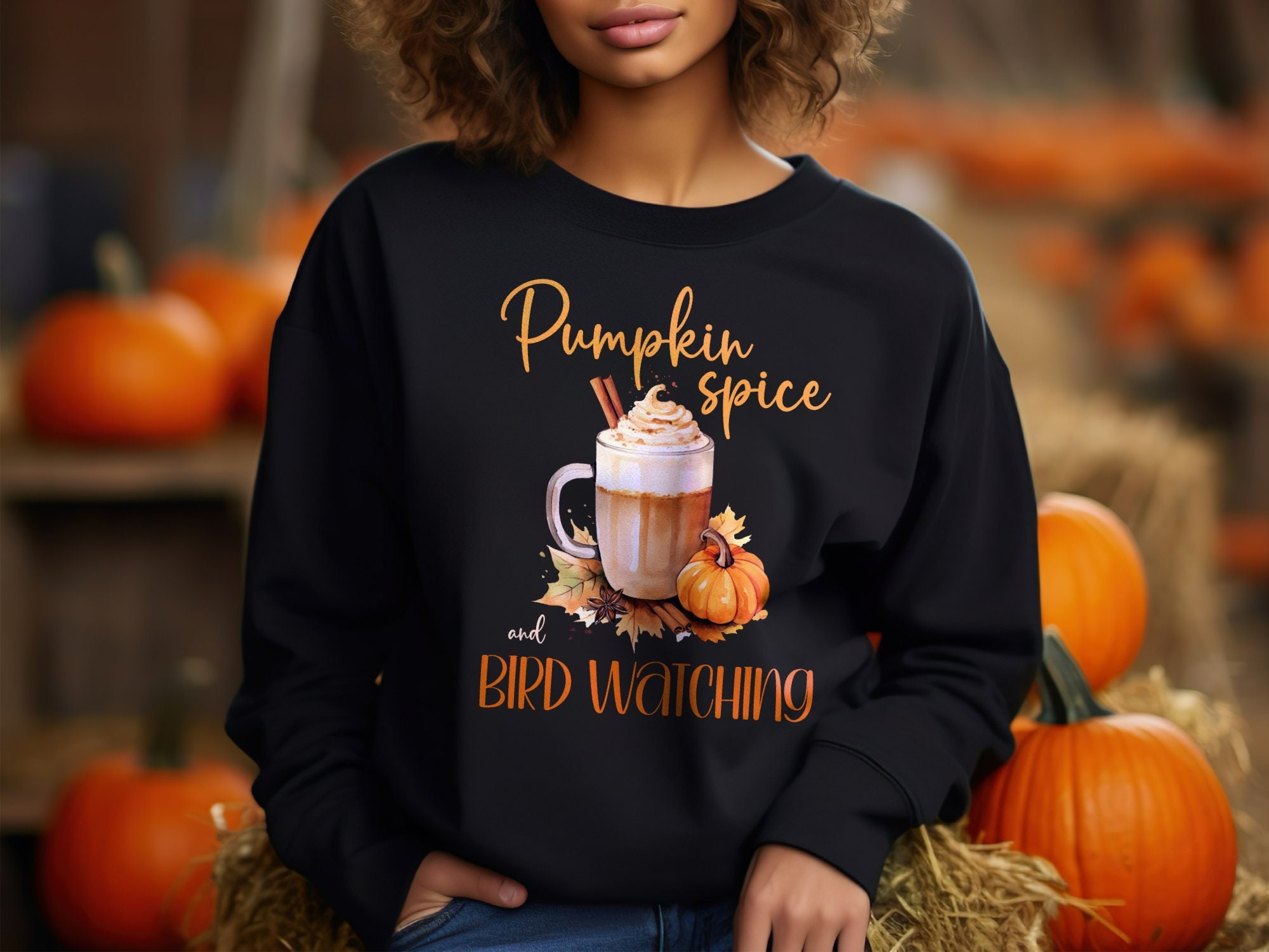 Discover Pumpkin Spice and Bird Watching Shirt, Cute Autumn Fall Tee, Rustic Halloween T-shirt, Boho Women's Watcher Gift, Latte Coffee Lovers Top