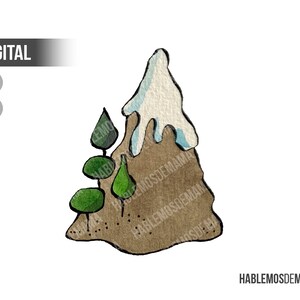 snowy mountain. Printable children&#39;s watercolor. Clipart. PNG/JPG. Use for scrap, nurseries, schools and home education.