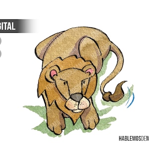 A lion, the king of the jungle. Printable children&#39;s watercolor. Clipart. PNG/JPG. Use for scrap, nurseries, schools and home education.