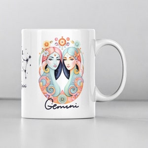 Gemini Mug | Zodiac star sign | May June birthday | Astrology gift idea | Original art ceramic mug | Gifts under 20