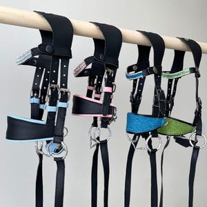 Bridle & ear bonnet set for hobbyhorse, fully adjustable realistic black bridle for hobby horse double stitched faux-leather
