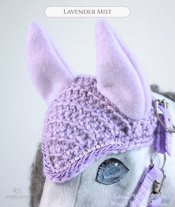 Hobby Horse Ear Bonnet | Handmade Crochet Fly Bonnet with Pearls & Rhinestones | A3 A4 Hobbyhorse Accessories | Spring Summer Tack