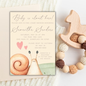 Snail Baby Shower Invitation Template, Baby Snail Shower Invitation, Gender Neutral Baby Shower Invitation, Cute Snail Baby Shower