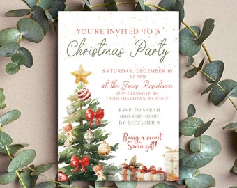 Editable Christmas Party Invitation, Christmas Party Invitation Template, Christmas Tree Invitation, Printable Christmas Invitation