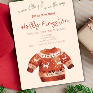 Christmas Baby Shower Invitation Template, Holiday Baby Shower Invitation Template, Christmas Gift Baby Shower, Editable Christmas Baby