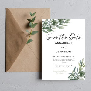 Eucalyptus Wedding Save the Date, Eucalyptus Save the Date, Simple Save the Date, Minimalist Save the Date, Green Wedding Save the Date