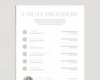 Lista de proveedores de servicios públicos inmobiliarios: Plantilla moderna de Canva (descarga digital)
