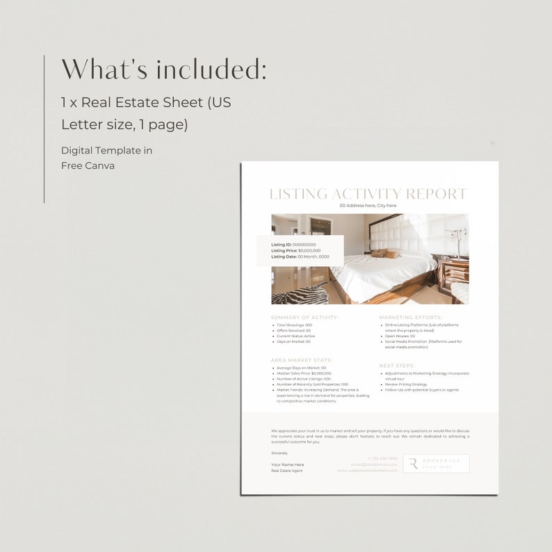 Real Estate Listing Activity Report Template: Realtor Marketing (canva ...