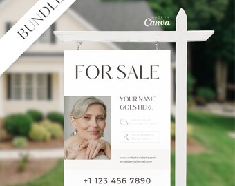Kit de letreros para jardín de bienes raíces: Plantilla de marketing para agentes (Canva, descarga digital)