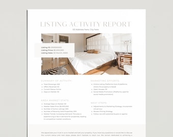 Real Estate Listing Activity Report | Template, ID summary local market statistics realtor marketing strategy, next steps, property for sale