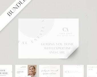 Pegatinas inmobiliarias: Plantillas modernas de marca para agentes (Canva editable)