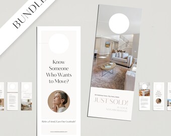 Colgadores de puerta para inmobiliaria: Plantillas de marketing (editables en Canva)