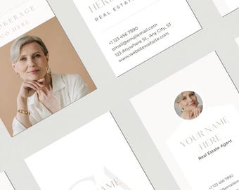 Real Estate Business Card Templates: Vertical, QR Code (Canva Editable PDF)