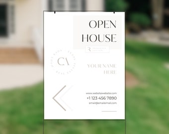 Real Estate Open House Lawn Sign Template: Vertical, Double-Sided (Canva Editable, Digital Download)