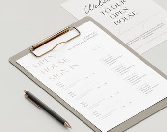 Plantilla de bienvenida y registro para jornada de puertas abiertas de bienes raíces (Canva editable)