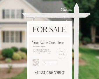 Real Estate Yard Sign Template | Canva Editable, For Sale + Rider Signs (Digital Download)