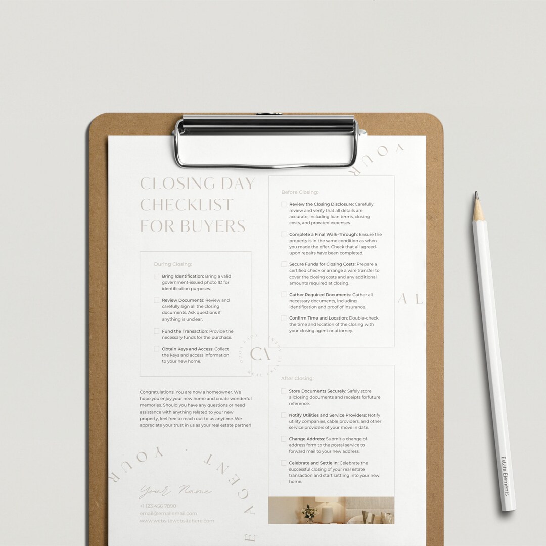 Buyer Closing Checklist: Real Estate Agent Template (canva Editable) - Etsy