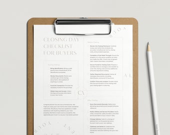 Buyer Closing Checklist: Real Estate Agent Template (Canva Editable)