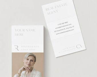 Plantilla de tarjeta de presentación vertical para inmobiliaria: Diseño minimalista moderno (Canva editable)