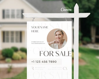 Plantilla para letreros de jardín inmobiliarios / Letreros verticales con foto (Canva)