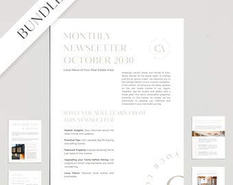 Plantillas para boletines inmobiliarios: Diseño editable en Canva (descarga digital)