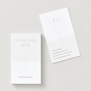 Carte de visite immobilière verticale | modèle modifiable gratuit Canva, agent ou courtier hypothécaire, moderne et minimaliste avec logo design unique