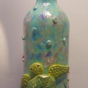 Turtle in a Coral Reef Upcycled Wine Bottle
