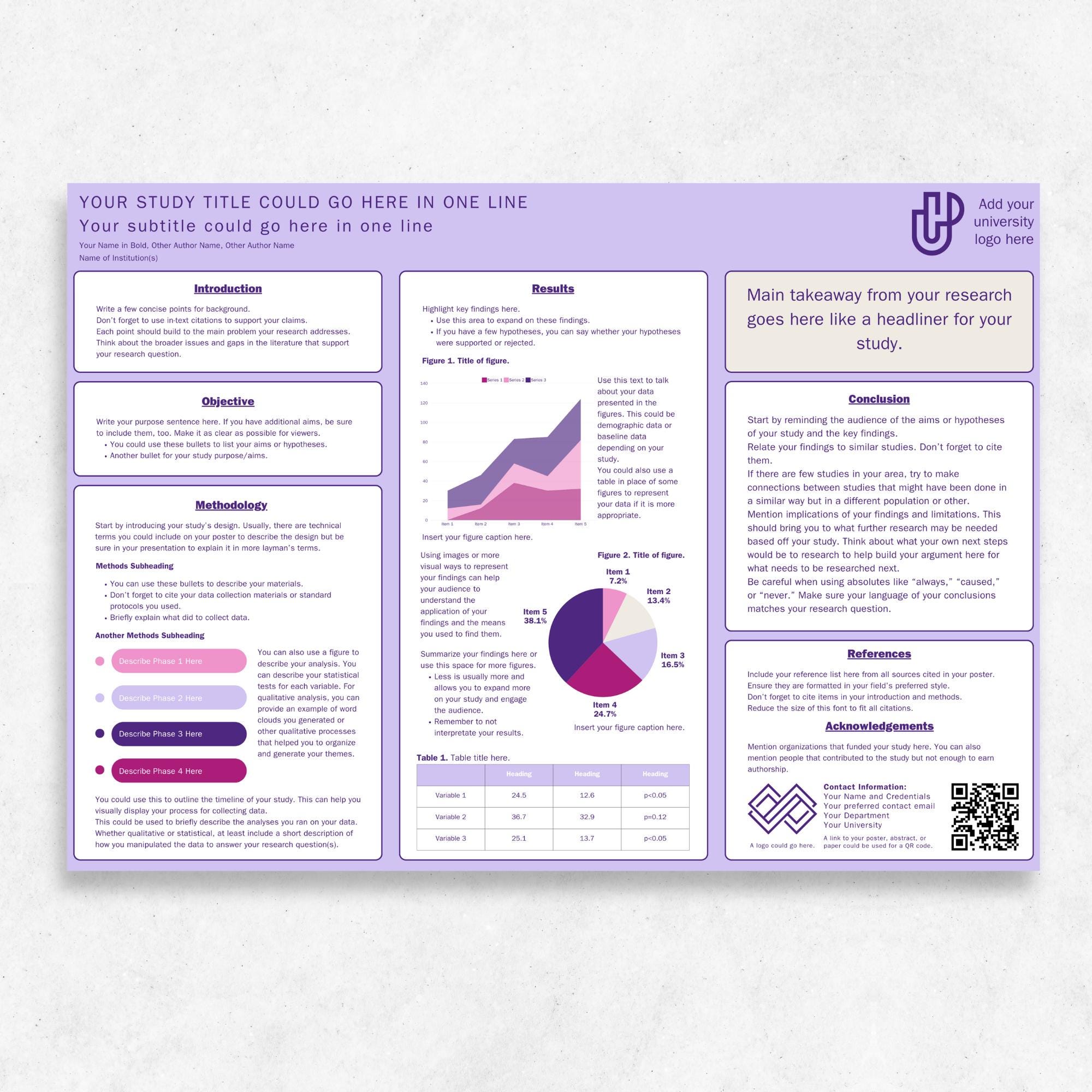 Purple and Pink Academic Poster Template A0, Powerpoint Template for Scientific Conference, Research Poster Presentation, PhD Presentation
