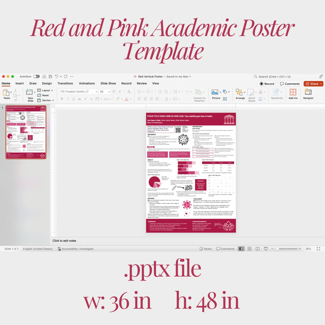 Red Pink Academic Poster Template, Scientific Conference (PPTX File) - Etsy