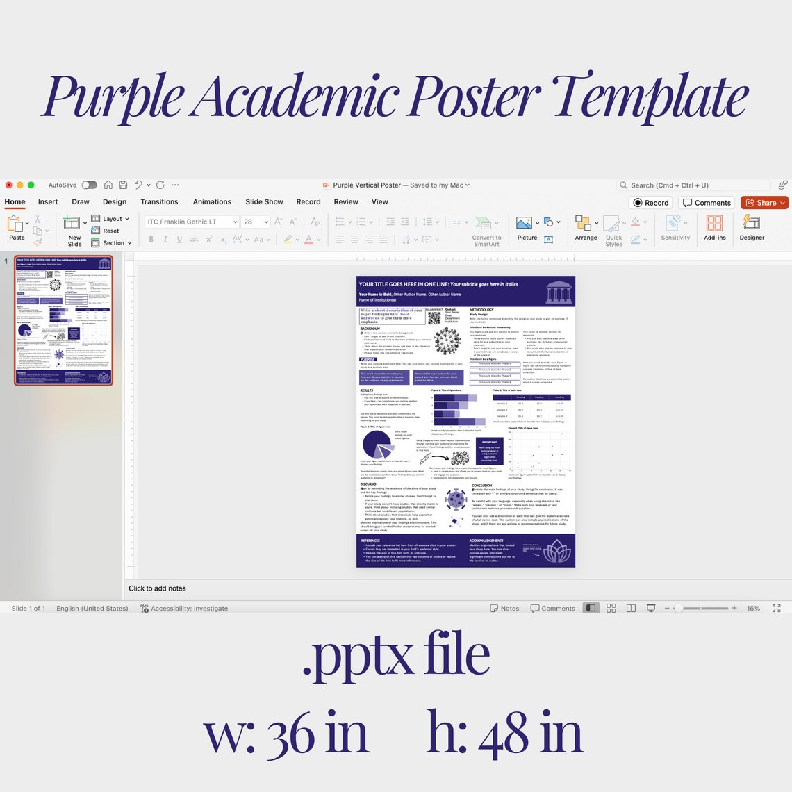Purple Vertical Academic Poster Template, Scientific Conference (PPTX ...