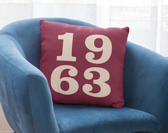 Personalized Year Canvas Pillow - Bold Typographic Design, Custom Decorative Cushion for Unique Home Warming Gift