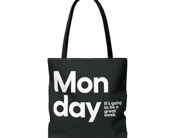 Monday Typography Design - Tote Bag. Small, Medium, Large. Black & White