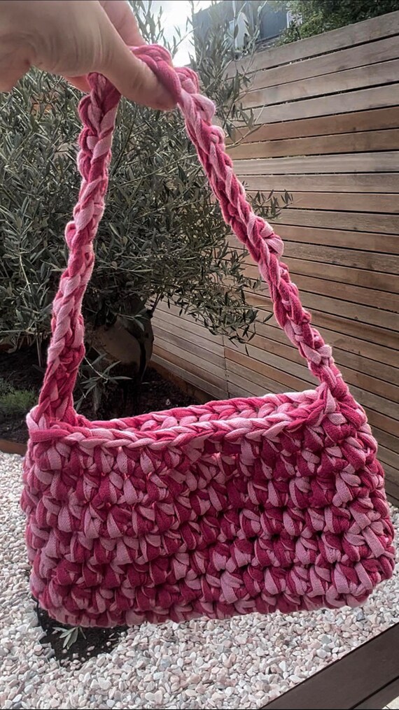Crochet Bag - Recycled Materials - Shoulder Bag - Pink - Etsy
